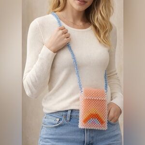 One-of-a-Kind Hand-Beaded Shoulder Bag – Pastel Rainbow Statement Purse